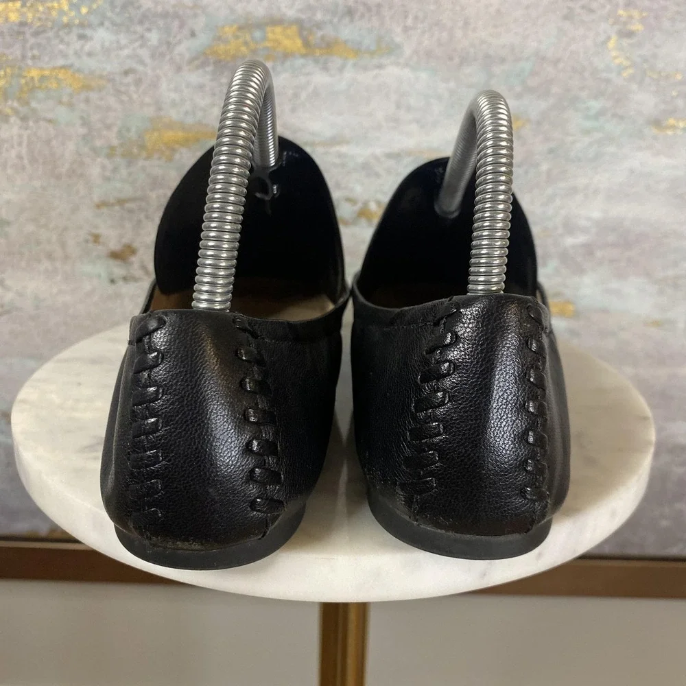 Tory Burch Ballet Flat Shoes Womens Size 7 Black Leather Logo Slip On Round Toe